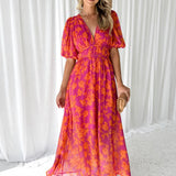 Maxi Jurk met Bloemenprint en Volantmouwen
