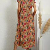 Midi Jurk met Ronde Hals en Bloemenprint