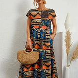 Midi Jurk met Ronde Hals en Bloemenprint