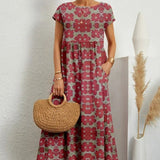 Midi Jurk met Ronde Hals en Bloemenprint