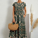 Midi Jurk met Ronde Hals en Bloemenprint