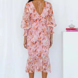 Midi Jurk met Bloemenprint en Volantzoom
