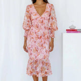 Midi Jurk met Bloemenprint en Volantzoom