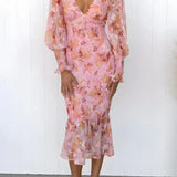 Midi Jurk met Bloemenprint en Volantzoom