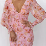 Midi Jurk met Bloemenprint en Volantzoom
