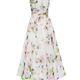 Strapless Midi Jurk met Bloemenprint en Uitlopende Rok