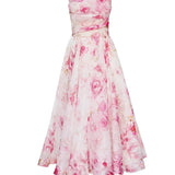 Strapless Midi Jurk met Bloemenprint en Uitlopende Rok