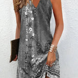 Mouwloze Mini Jurk met Print en V-Hals
