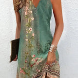 Mouwloze Mini Jurk met Print en V-Hals
