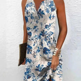 Mouwloze Mini Jurk met Print en V-Hals