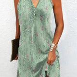Mouwloze Mini Jurk met Print en V-Hals