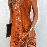 Mouwloze Mini Jurk met Print en V-Hals