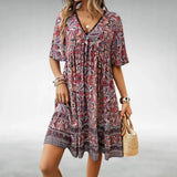 Bohemian Mini Jurk met Print en Volantzoom