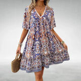 Bohemian Mini Jurk met Print en Volantzoom