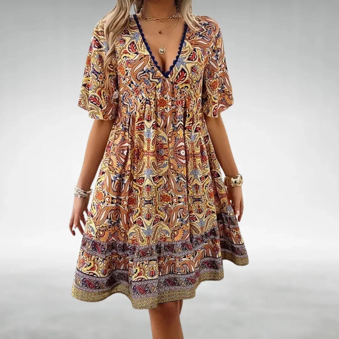 Bohemian Mini Jurk met Print en Volantzoom