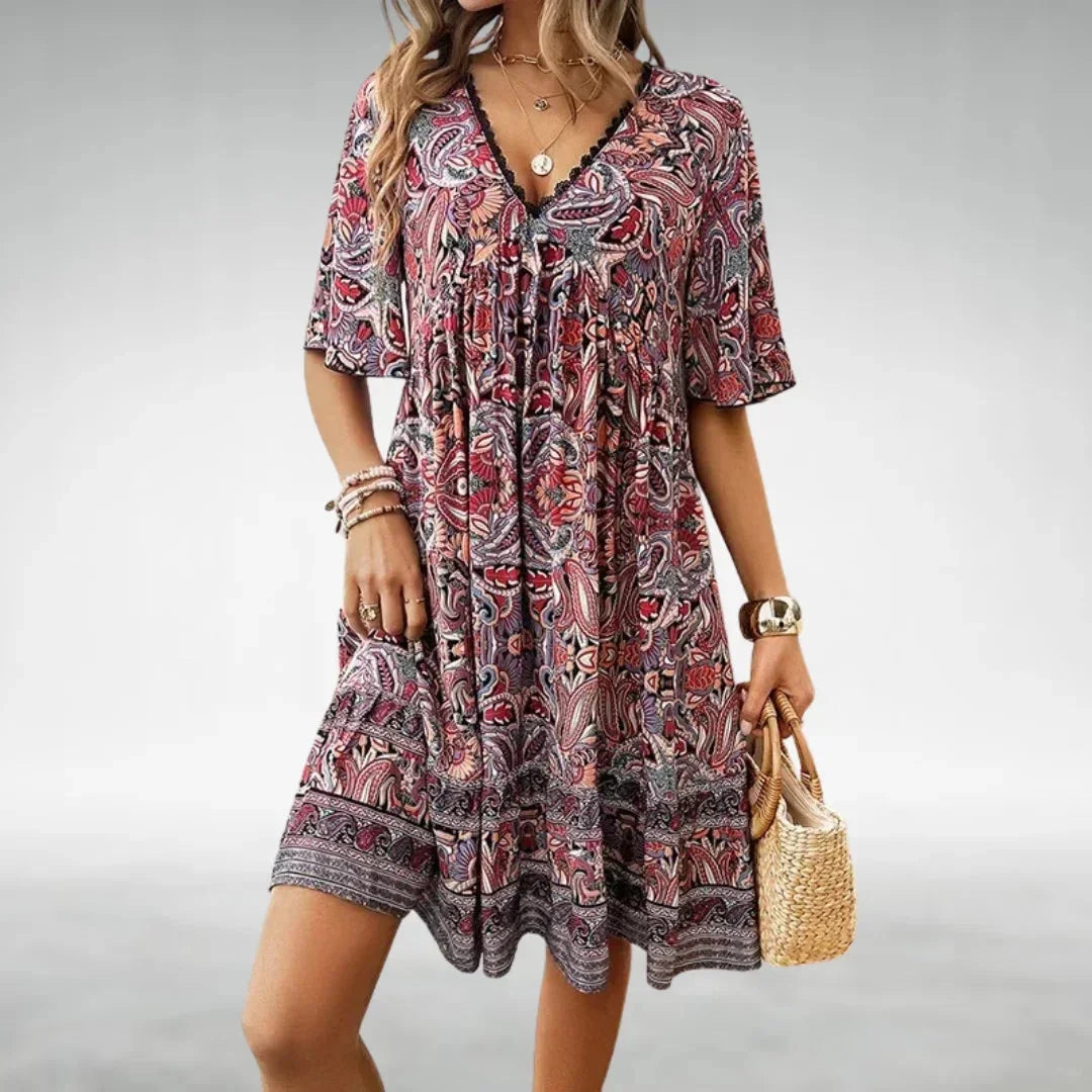Bohemian Mini Jurk met Print en Volantzoom