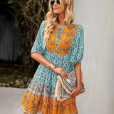 Bohemian Mini Jurk met Print en Volantzoom