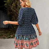 Bohemian Mini Jurk met Print en Volantzoom