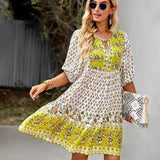 Bohemian Mini Jurk met Print en Volantzoom