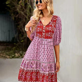 Bohemian Mini Jurk met Print en Volantzoom