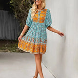 Bohemian Mini Jurk met Print en Volantzoom