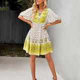Bohemian Mini Jurk met Print en Volantzoom