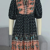 Bohemian Mini Jurk met Print en Volantzoom