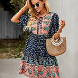 Bohemian Mini Jurk met Print en Volantzoom