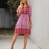 Bohemian Mini Jurk met Print en Volantzoom