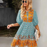 Bohemian Mini Jurk met Print en Volantzoom