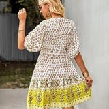 Bohemian Mini Jurk met Print en Volantzoom