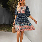 Bohemian Mini Jurk met Print en Volantzoom