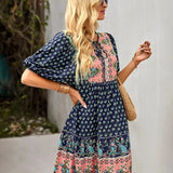 Bohemian Mini Jurk met Print en Volantzoom