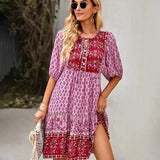 Bohemian Mini Jurk met Print en Volantzoom