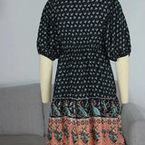 Bohemian Mini Jurk met Print en Volantzoom