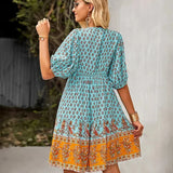 Bohemian Mini Jurk met Print en Volantzoom