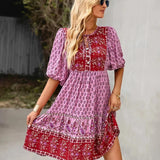 Bohemian Mini Jurk met Print en Volantzoom