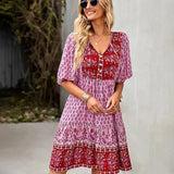 Bohemian Mini Jurk met Print en Volantzoom