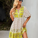 Bohemian Mini Jurk met Print en Volantzoom
