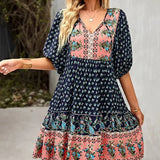 Bohemian Mini Jurk met Print en Volantzoom
