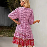 Bohemian Mini Jurk met Print en Volantzoom
