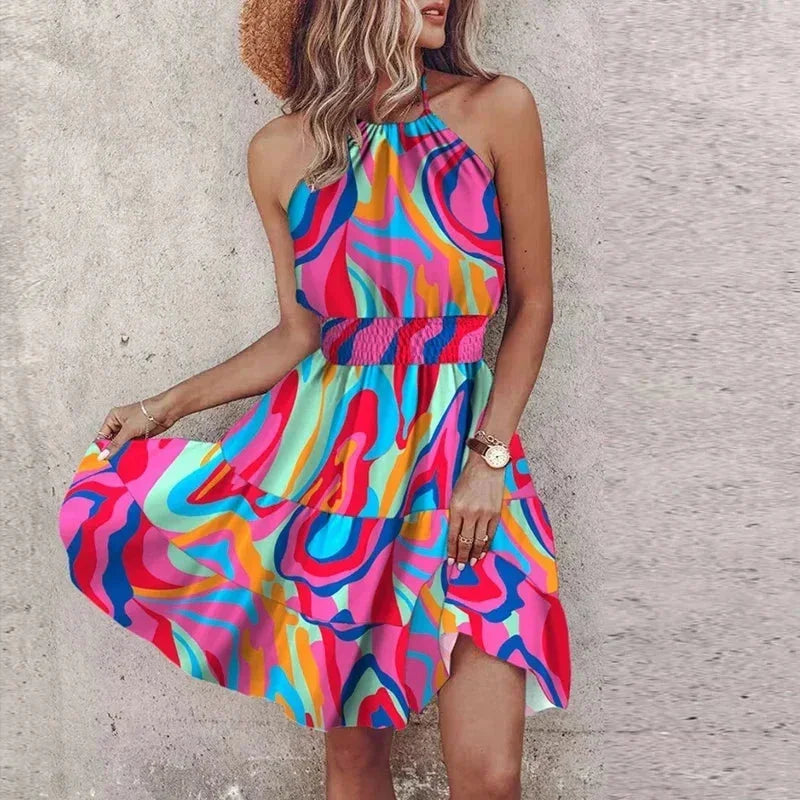Halter Mini Jurk met Bohemian Print