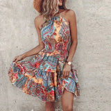 Halter Mini Jurk met Bohemian Print