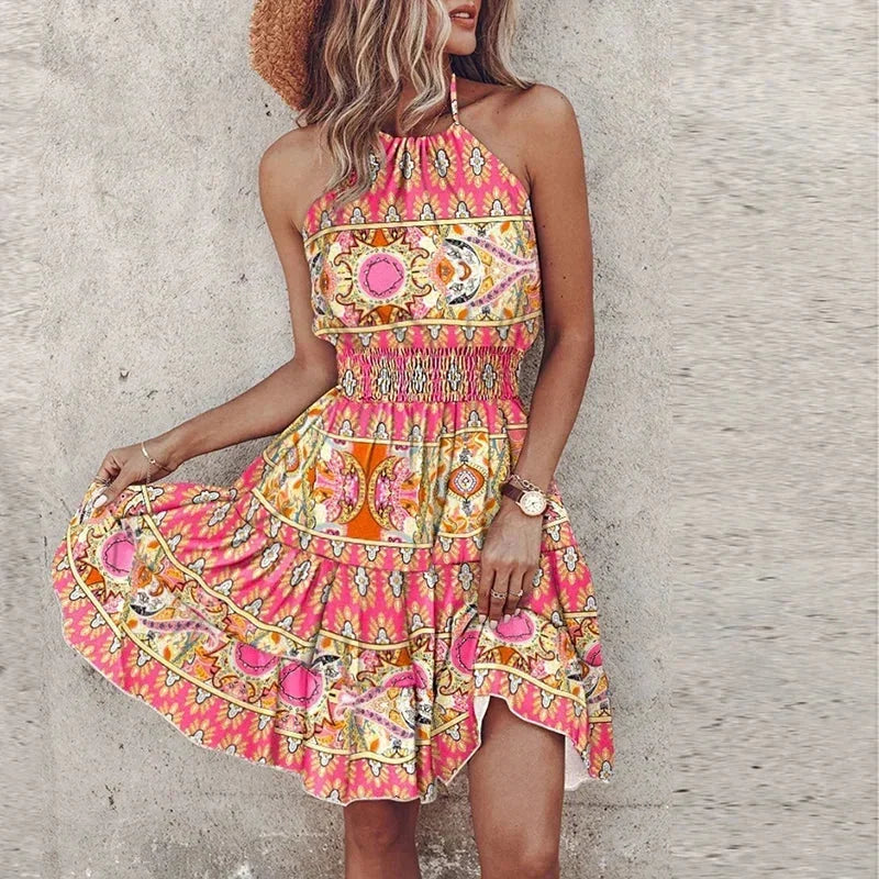 Halter Mini Jurk met Bohemian Print