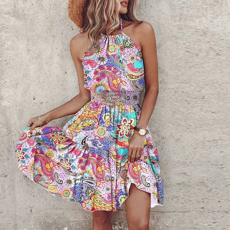 Halter Mini Jurk met Bohemian Print
