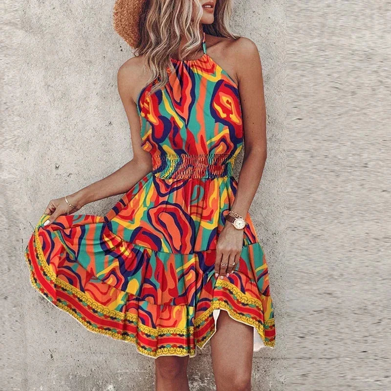 Halter Mini Jurk met Bohemian Print