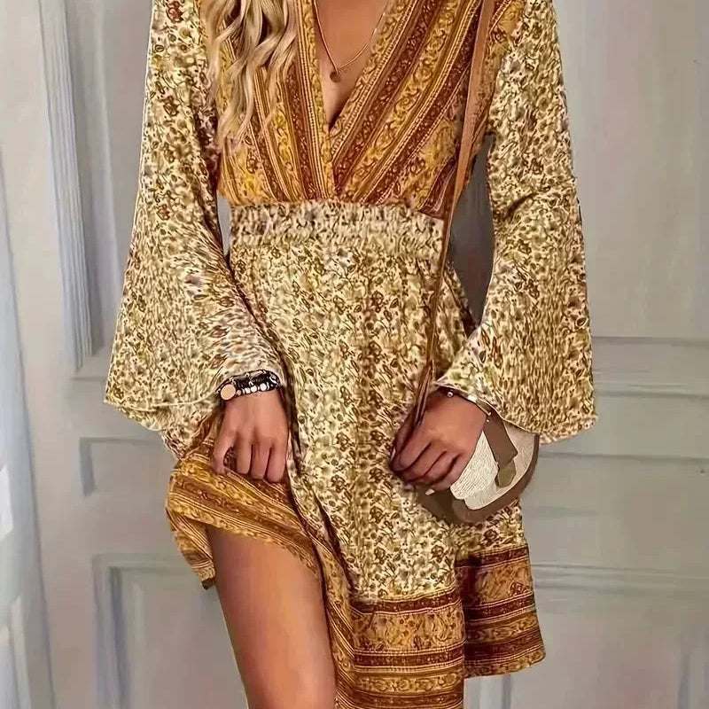 Bohemian Overslag Mini Jurk met Print