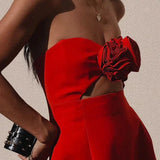 Strapless Mini Jurk met Bloemappliqué