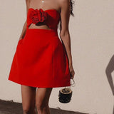Strapless Mini Jurk met Bloemappliqué