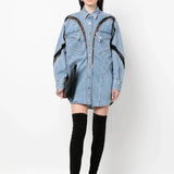 Oversized Denim Blousejurk met Ritsdetails